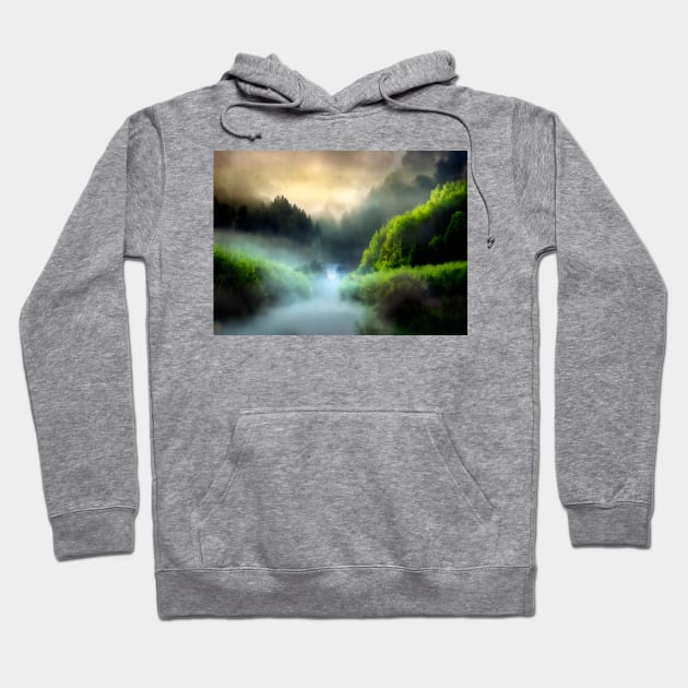 Foggy mountain Hoodie by Virtually River